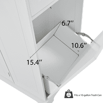 K&K Fluted Kitchen Island with Trash Can Storage Cabinet, Power Outlet, Internal Storage Rack, Rolling Kitchen Islands on 5 Wheels with 3 Drawer, 3 Open Side Racks for 10 Gallon Garbage Bin, White