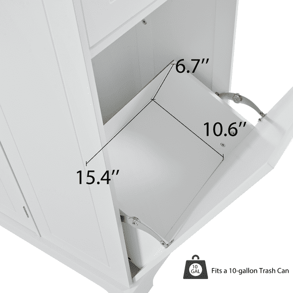 K&K Fluted Kitchen Island with Trash Can Storage Cabinet, Power Outlet, Internal Storage Rack, Rolling Kitchen Islands on 5 Wheels with 3 Drawer, 3 Open Side Racks for 10 Gallon Garbage Bin, White