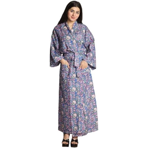 K.K. HANDICRAFT Cotton Kimono Robes for Women's, Light Bathrobe for Women, Dressing Gown Kimono Robe, Long Kimono Robe