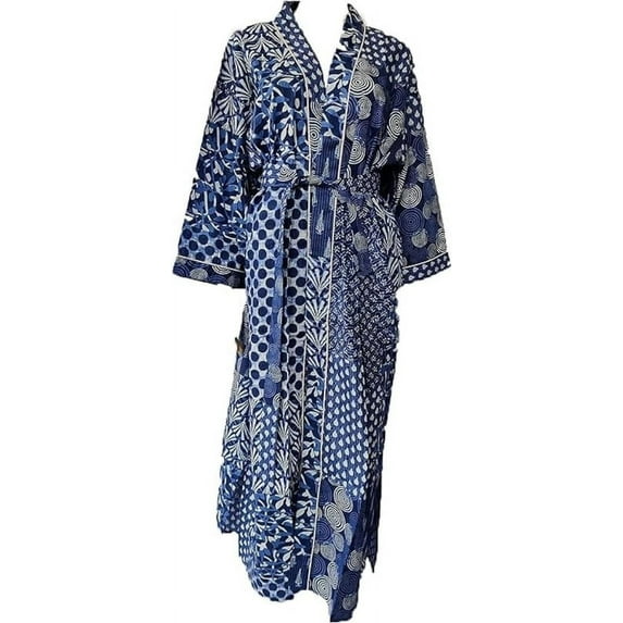 K.K. HANDICRAFT Cotton Kimono Robes for Women's, Light Bathrobe for Women, Dressing Gown Kimono Robe, Long Kimono Robe