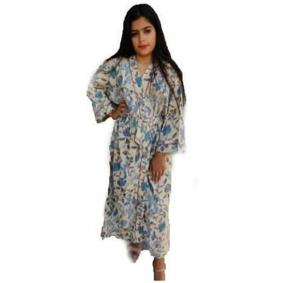 K. K. HANDICRAFT Cotton Kimono Robes for Women's, Light Free-Size Bathrobe for Women, Dressing Gown Kimono Robe, Long