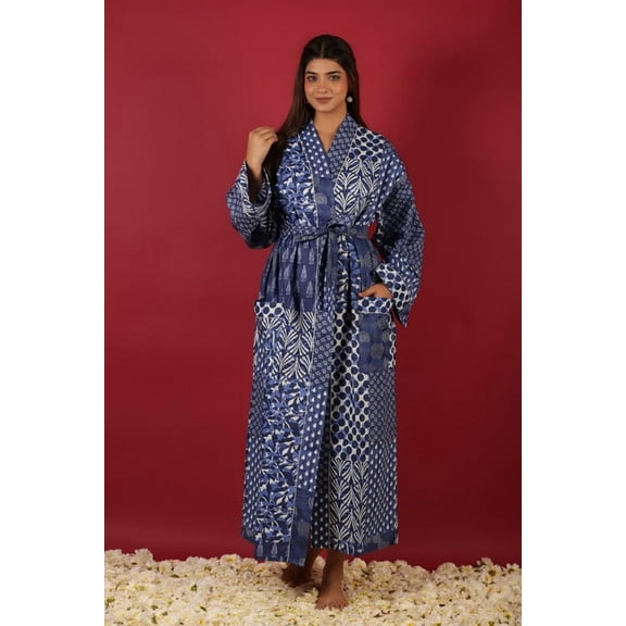 K.K. HANDICRAFT Lazy Style Cotton Women Bathrobe Sexy Dressing Gown Ladies Kimono Spring Autumn Unisex Bath Robe Plush Luxury Cotton Dressing Gown with Ultimate Comfort & Elegance