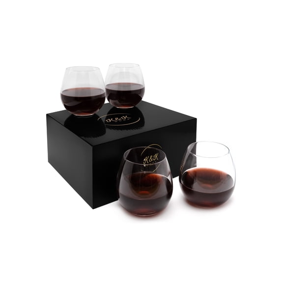 K&K Home Stemless Wine Glasses Set of 4, 15Oz Wine Glasses for Red Wine, White Wine, Spirits, and Cocktails