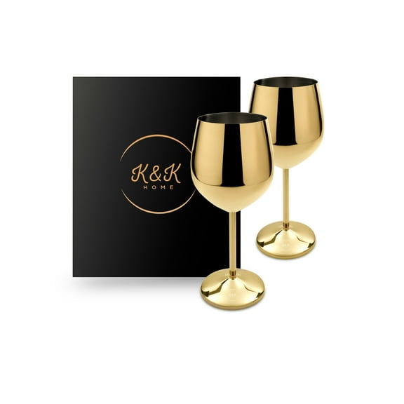 K&K Home Unbreakable Stainless Steel Gold Wine Glasses - Set of 2