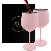 K&K Home Unbreakable Stainless Steel Pink Wine Glasses - Set of 2