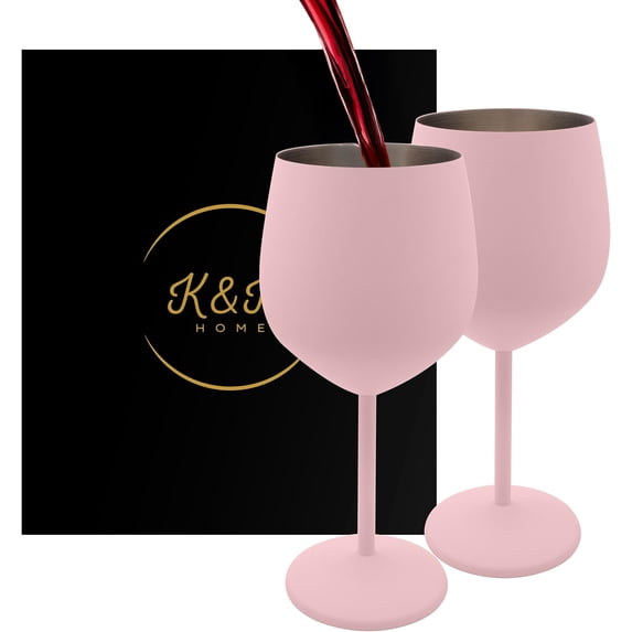 K&K Home Unbreakable Stainless Steel Pink Wine Glasses - Set of 2