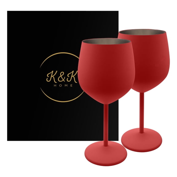 K&K Home Unbreakable Stainless Steel Red Wine Glasses - Set of 2