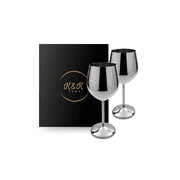 K&K Home Unbreakable Stainless Steel Silver Wine Glasses - Set of 2