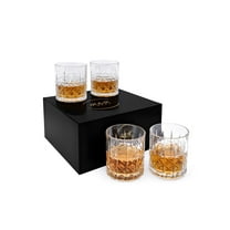 K&K Home Whiskey Glasses Set of 4 - 12 Oz Unique Diamond Pattern Glasses for Whiskey, Scotch, Bourbon, and Cocktails
