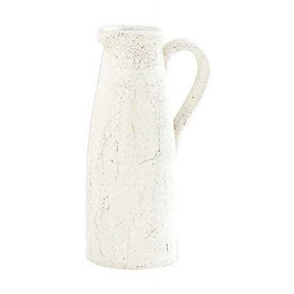 K&K Interiors 12346A Crackled Ceramic Pitcher, 11.25", White12346A