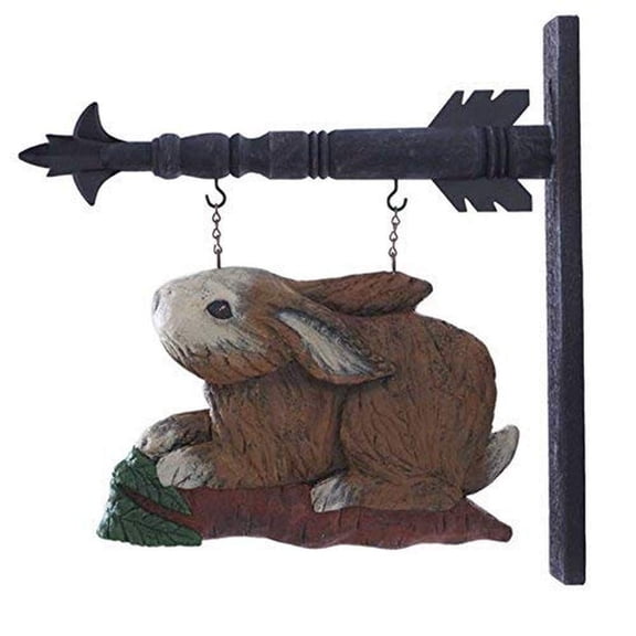 K&K Interiors Rabbit on Carrot Arrow Decorative Hanging Sign  Brown, Seasonal Accent