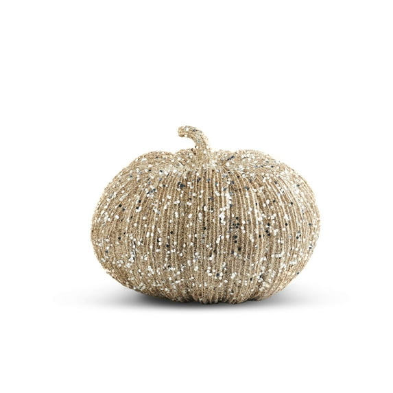 K&K Interiors 40610C 8 Inch Champagne Glitter Pumpkin