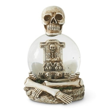 K&K Interiors 41508A 6.5 Inch Skeleton Water Globe with Tombstone & Glitter Bats, White