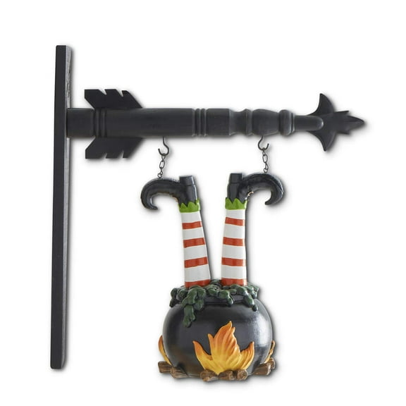 K&K Interiors 12-Inch Witch Legs in Cauldron Arrow – Black Halloween Wall Décor