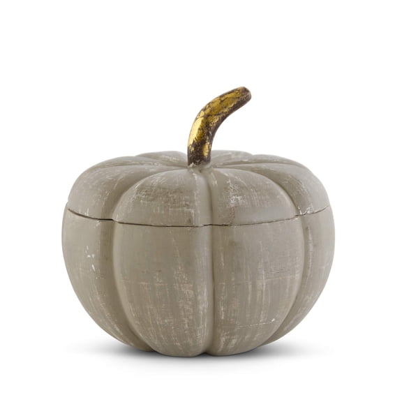 K&K Interiors 42069C-GY 7.75 Inch Distressed Gray Mango Wood Pumpkin Lidded Container