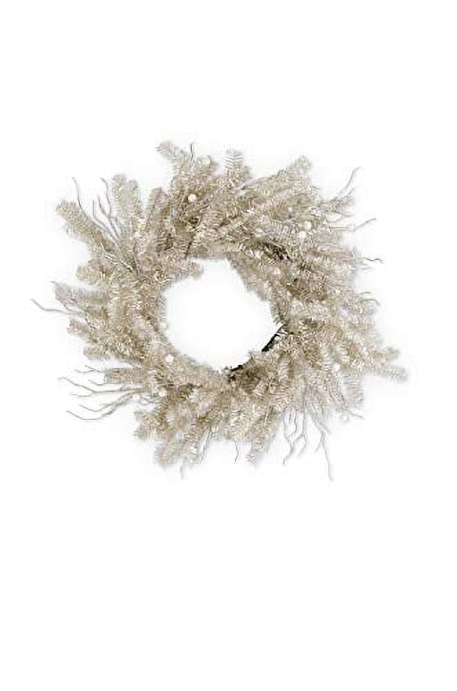 K&K Interiors 54249D 24 Inch Champagne Tinsel Twig and Pearl Wreath on