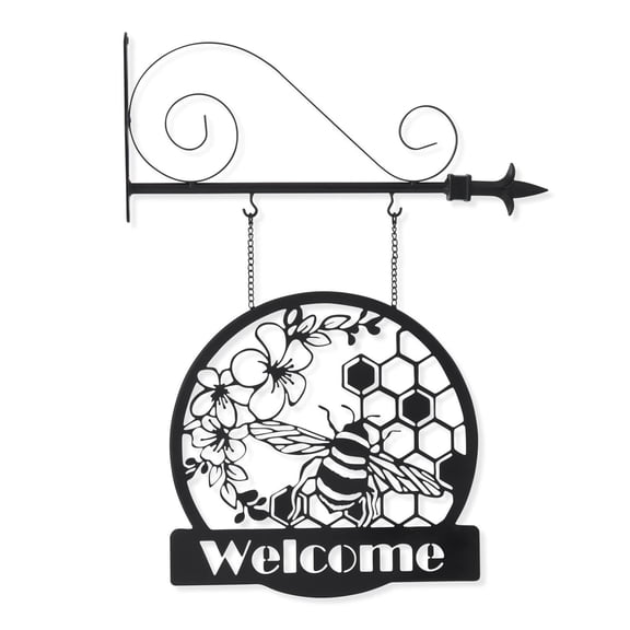 K&K Interiors Black Metal Cutout Bee WELCOME Sign Arrow Replacement, 13-Inch