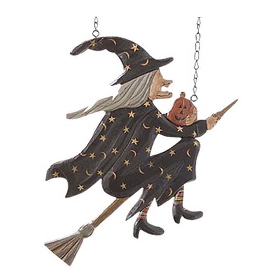 K&K Interiors Flying Witch on Broomstick Hanging Halloween Replacement Plaque for Arrow HolderB2361