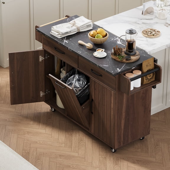K&K Kitchen Island with Trash Can Storage Cabinet Kitchen Cart with  Metal, Striped, Ultra-Soft, Adjustable, Tilt Function, for Bathroom
