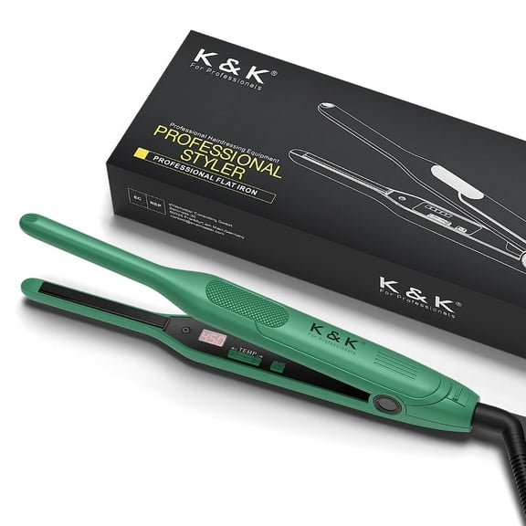 K&K Mini Flat Iron for Short Hair 3/10 inch Small Hair Straightener for Pixie & Beard creamic Flat Iron for Women Dual Voltage, Auto Shut Off
