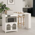 thumbnail image 1 of K&K Rolling Kitchen Island With Extended Table, Kitchen island on Wheels with LED Lights,Power Outlets and 2 Fluted Glass Doors, Kitchen Island with a Storage Compartment and Side 3 Open Shelve, 1 of 6