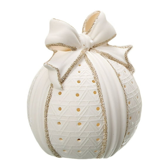 K&K interiors 3pc White Porcelain with Gold Accents LED Ornament Set, Multi