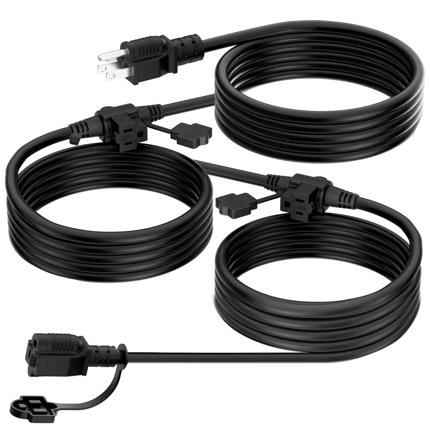 Kasonic 25ft Extension Cord With 1-to-3 Splitter – 16/3 Gauge SJTW Weatherproof Wire, 3 Grounded Outlets, ETL Listed For Indoor/Outdoor Use