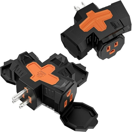 K KASONIC 3 Sided Outlet Extender, Multi Plug Outlet Splitter, 3 Outlet Grounded Wall Tap with Safety Cover, Indoor/Outdoor, 1875W/15Amps, 2 Packs