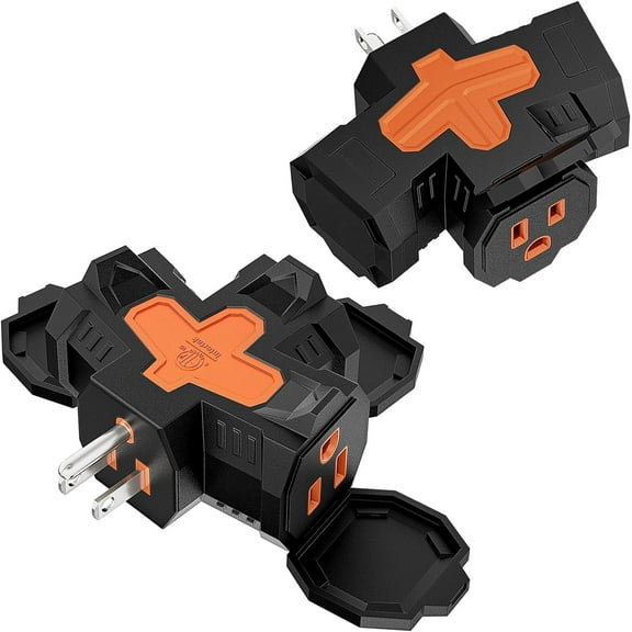 K KASONIC 3 Sided Outlet Extender, Multi Plug Outlet Splitter, 3 Outlet Grounded Wall Tap with Safety Cover, Indoor/Outdoor, 1875W/15Amps, 2 Packs