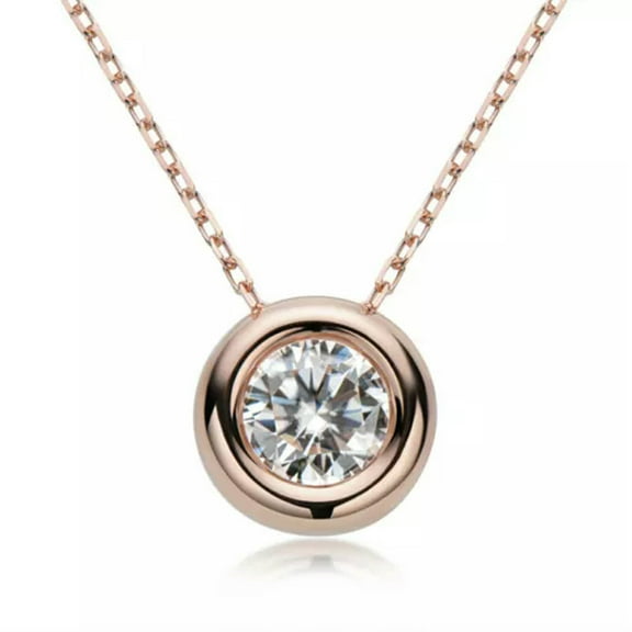 K-KED 1.0ct Moissanite Bezel Solitaire Necklace GRA Certified D VVS1 Sterling Silver