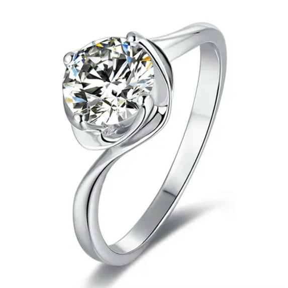K-KED 1.0ct Round Moissanite Engagement Ring for Women 6.5mm D Color Sterling Silver