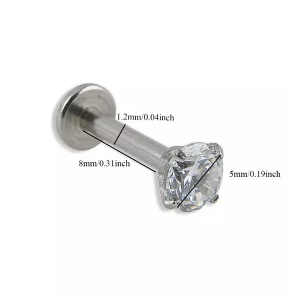 K-KED 1/5PCS 2MM/3MM/4MM Tiny Gem Labret Tragus Cartilage Earring Lip Bar Stud Helix-5mm-5PCS