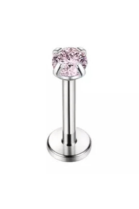 1PCS CZ Nose Lip Ring Labret Monroe Stud Stainless Steel Helix Tragus Piercing-Light Pink-1.2*8*4mm