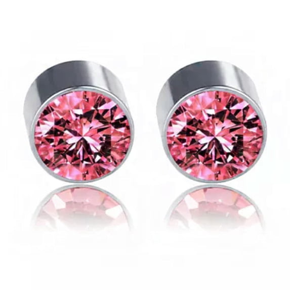 K-KED 1 Pair Stainless Steel Magnetic Stud Earring Women Men Non-Piercing Clip On-Pink