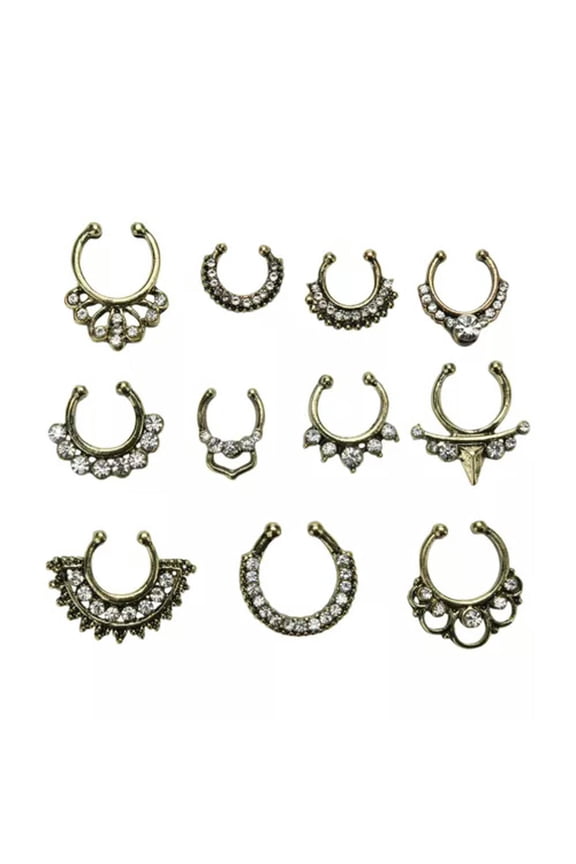 1 Set Clip-On Septum Nose Ring Hanger Fake Cheater Non-Piercing 11 Style-qy_-Bronze