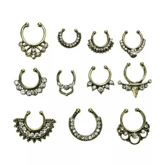 K-KED 1 Set Clip-On Septum Nose Ring Hanger Fake Cheater Non-Piercing 11 Style-qy_-Bronze