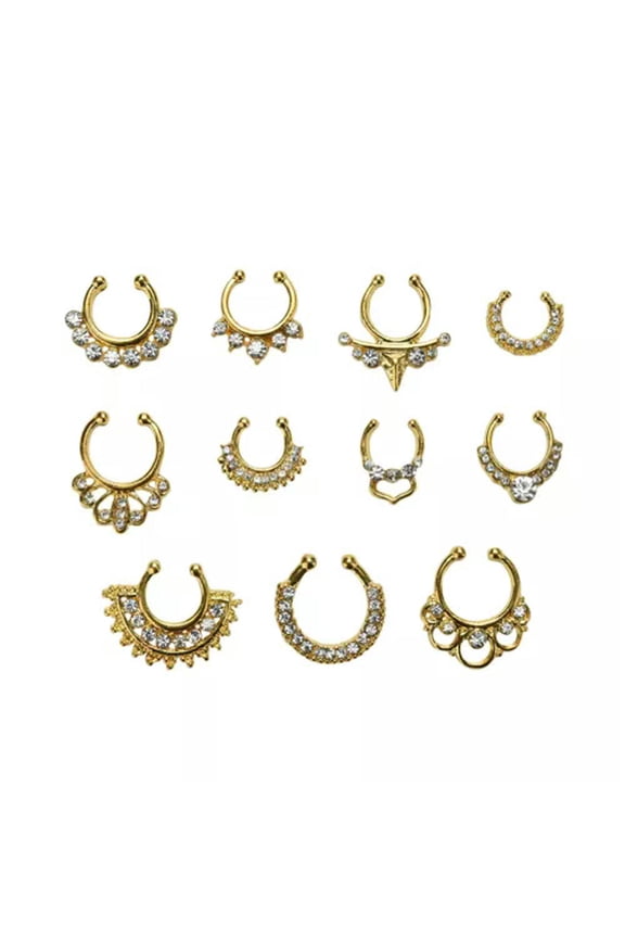 1 Set Clip-On Septum Nose Ring Hanger Fake Cheater Non-Piercing 11 Style-qy_-Gold