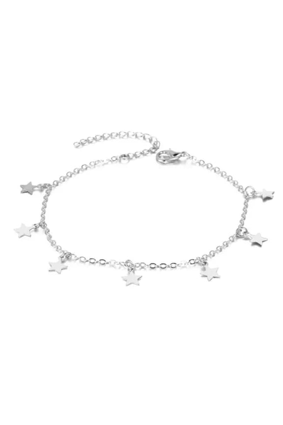 1 Set Silver Color Women's Star Chain Elegant Anklet Fashion Foot Delicate Jewelry Gift-Silver