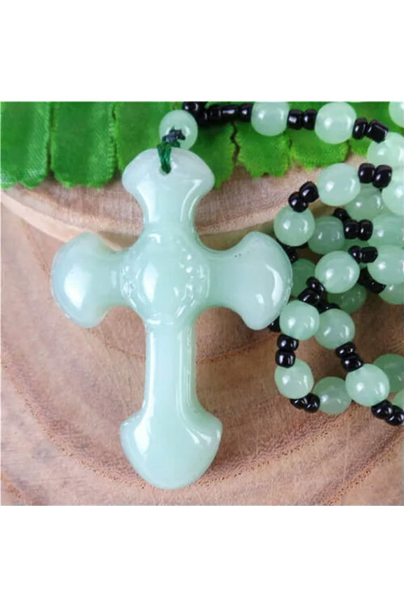1 Strand 52x37x11mm Green Jade Cross Lucky Blessing Pendant Necklace