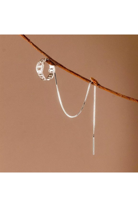 1 pcs 925 Sterling Silver Ear Cuff with Trace Chain Earrings Threader