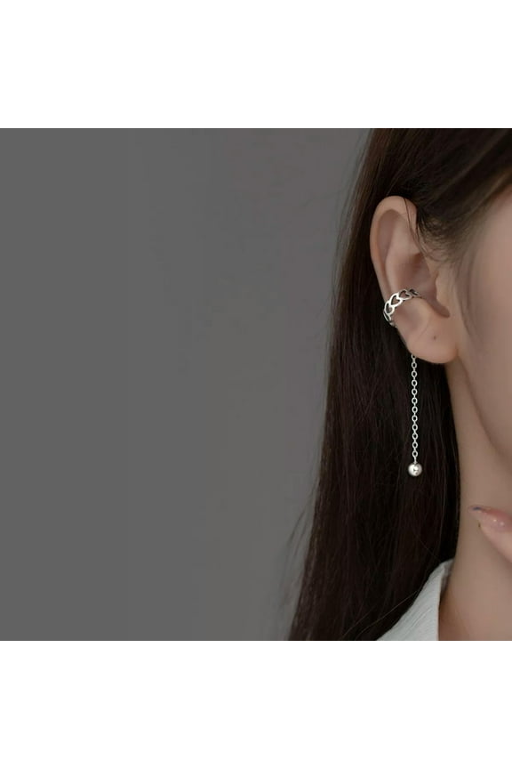 1 pcs 925 Sterling Silver Hollow Heart & Ear Cuff with Trace Chain Earrings