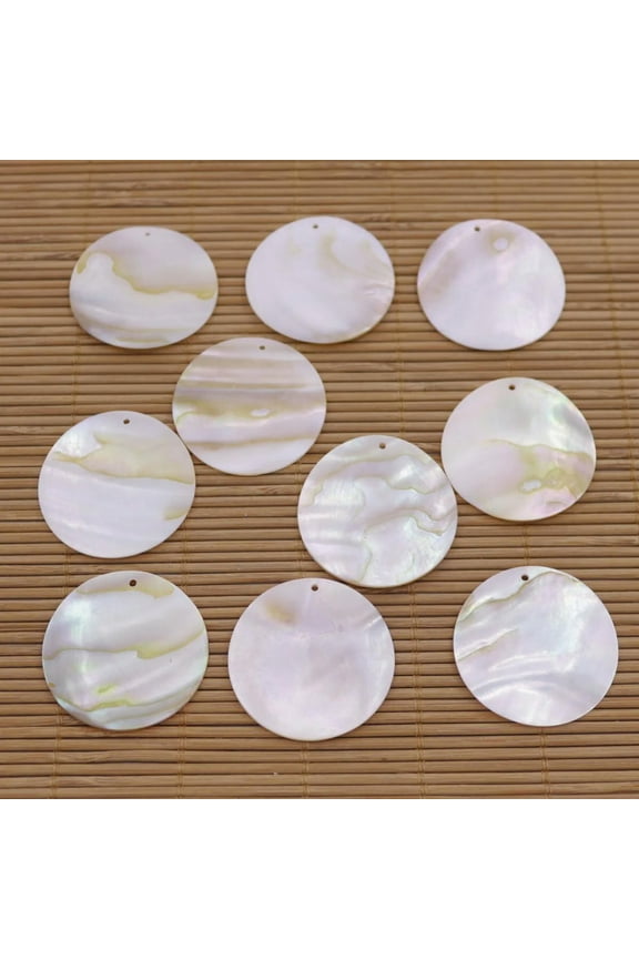 10 PCS 35mm Round Disc Natural Beige White Mother of Pearl Shell Charms Crafts