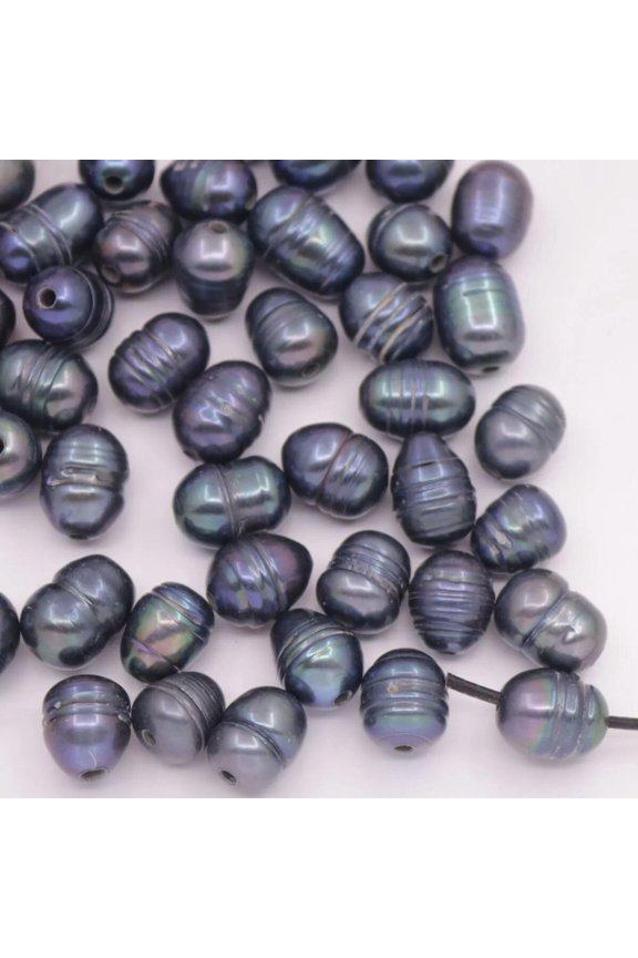 10 PCS Black Oval Real Ringed Pearl Loose Beads Gemstone Hole Size: 2mm