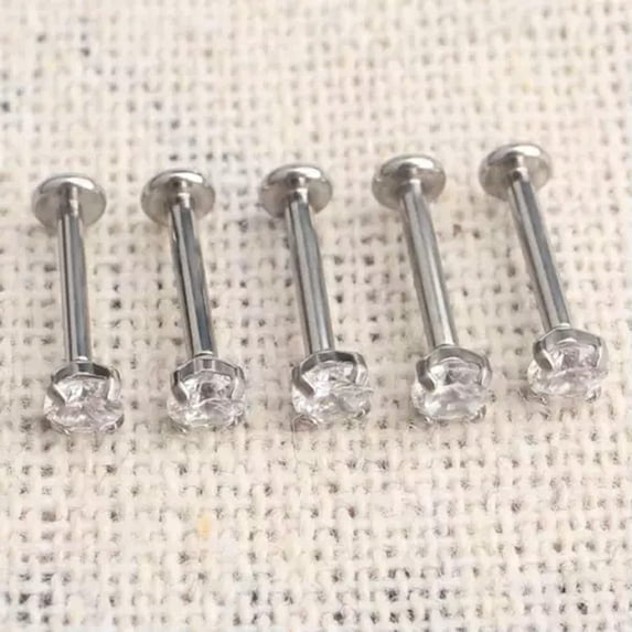 K-KED 10 PCS/lot Labret Bar Monroe Piercing CZ Zirconia Lip Stud Tragus Body Jewelry-16G 6mm