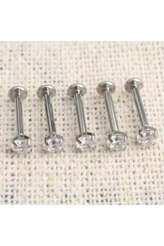10 PCS/lot Labret Bar Monroe Piercing CZ Zirconia Lip Stud Tragus Body Jewelry-16G 6mm