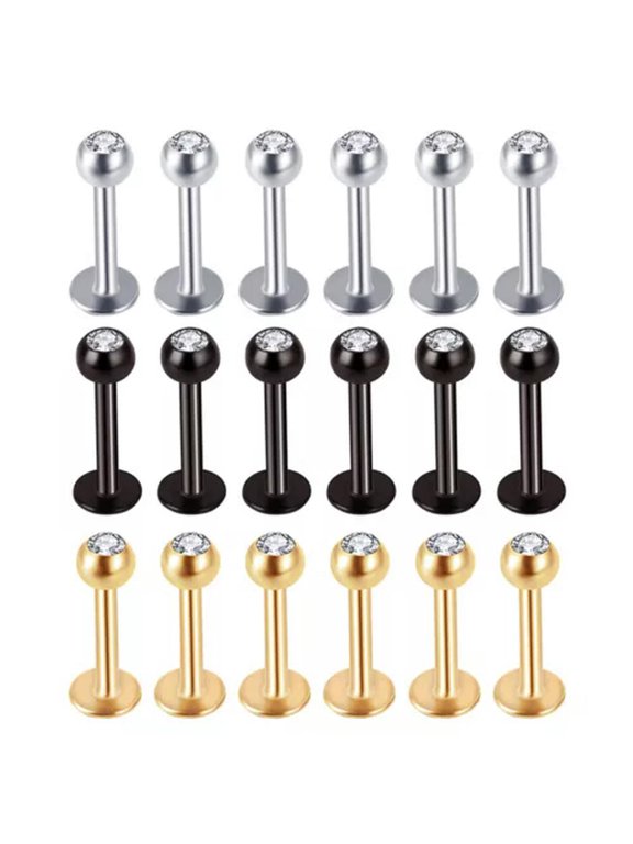 10 PCS/lot Labret Bar Monroe Piercing Crystal Top Lip Stud Tragus Body Jewelry-16G(1.2mm)x6mm-Steel Color