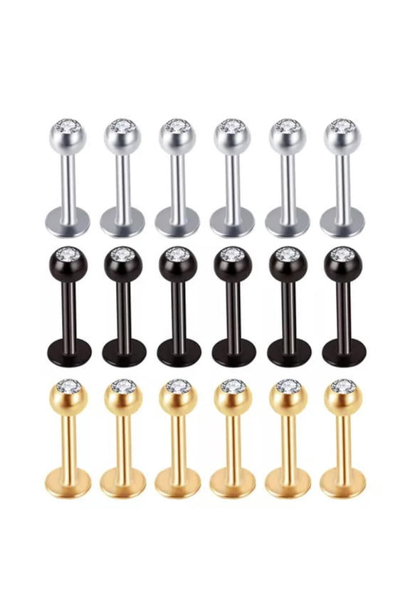 10 PCS/lot Labret Bar Monroe Piercing Crystal Top Lip Stud Tragus Body Jewelry-16G(1.2mm)x6mm-Steel Color