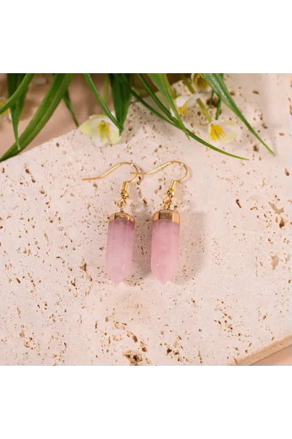 10 Pairs Natural Mixed Stone Hexagonal Pyramid Reiki Chakra Healing Earrings-Rose Quartz