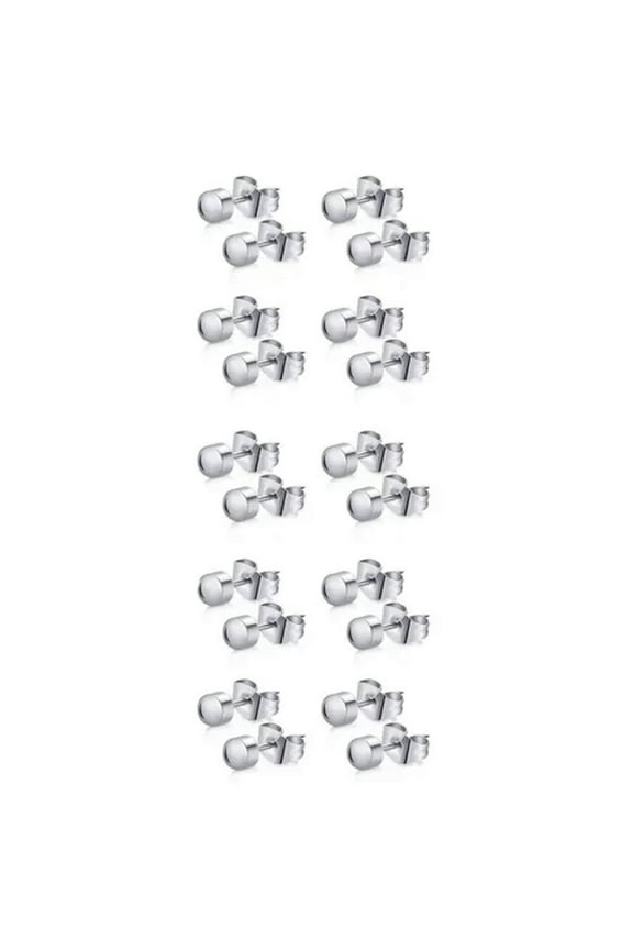 10 Pairs Simple Stainless Steel Stud Earrings, Cartilage Tragus Helix Earring-NO crystal