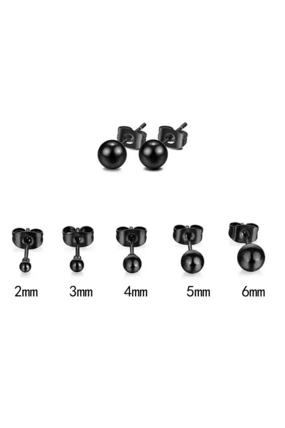 10 Pairs/lot Black Ball Earrings Stainless Steel Ear Piercing Studs 2/3/4/5/6mm-4mm 10pairs